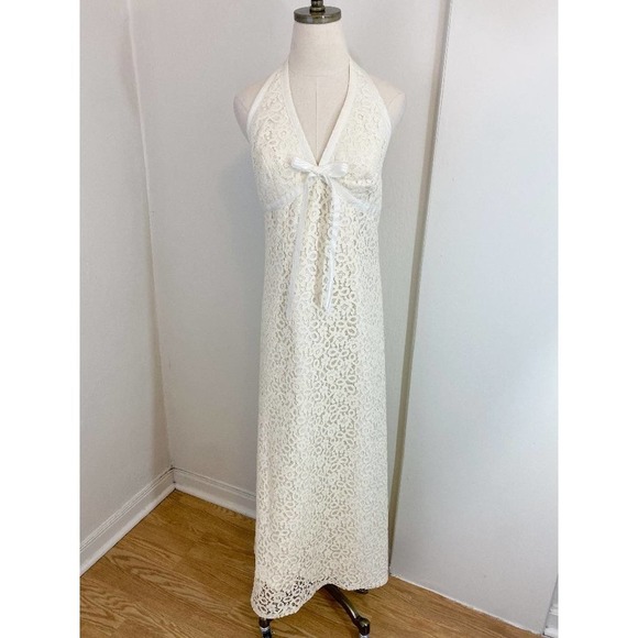 Watters & Watters Dresses & Skirts - Watters & Watters Ivory Vintage Y2K Lace Halter Bow Detail Wedding Dress Size 8